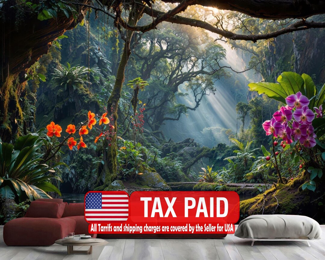 Tropical Rainforest Wallpaper Mural, Exotic Jungle Peel and Stick Wall ...