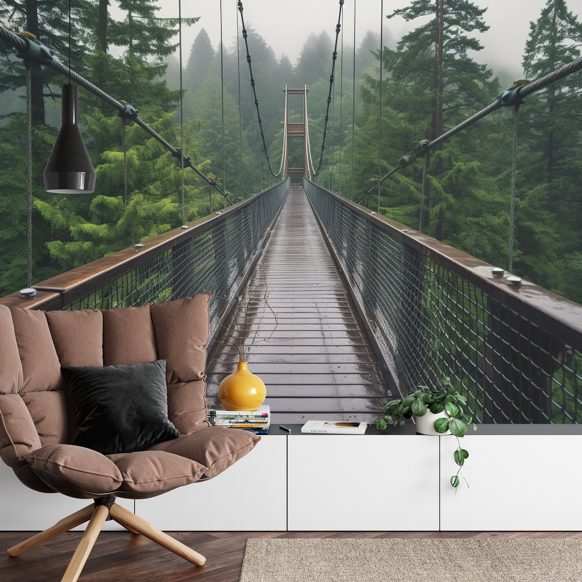 Forest Bridge Wallpaper Mural, Peel and Stick Wall Decal - Etsy