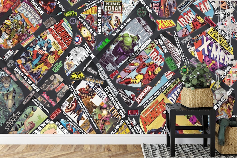 Superheros Comic Book Wallpaper Mural Crossover, Peel and Stick - Etsy
