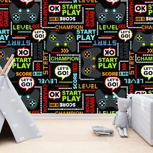 Gaming Room Game Playing Kids Room Decor Gift, Art Print Photomural Wallpaper Mural Easy-Install Removeable Peel and Stick Large Wall Decal