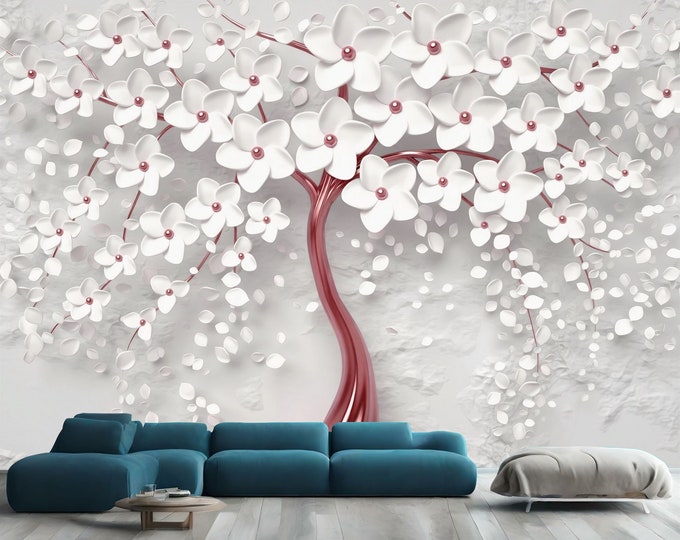 3D Abstract Floral Tree Modern Decor Gift, Art Print Photomural Wallpaper Mural Easy-Install Removeable Peel and Stick Large Wall Decal Art