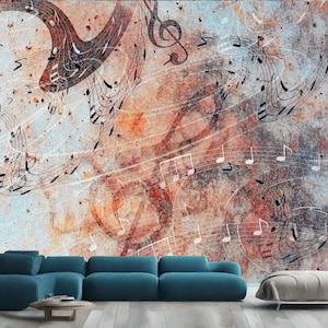 Abstract Colorful Collage With Music Notes Gift Art Print Photomural Wallpaper Mural Easy-Install Removeable Peel and Stick Large Wall Decal