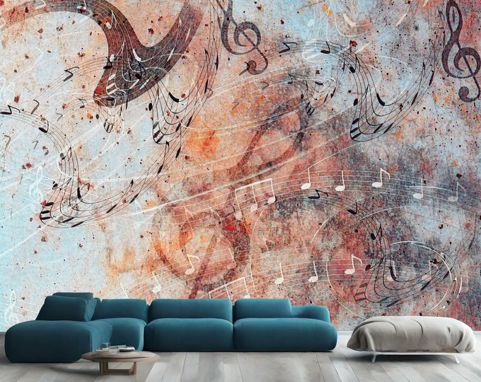 Abstract Colorful Collage With Music Notes Gift Art Print Photomural Wallpaper Mural Easy-Install Removeable Peel and Stick Large Wall Decal