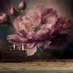 バロックの花、豊かで深みのある色彩の牡丹のギフト、アートプリント写真壁画壁紙、壁画、簡単に取り付けられ、剥がして貼れる大型壁用デカール