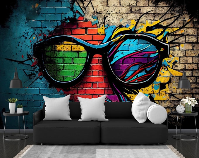 Graffiti Brick Wall Color Splash Room Decor Gift Art Print Photomural Wallpaper Mural Easy-Install Removeable Peel and Stick Large Photo