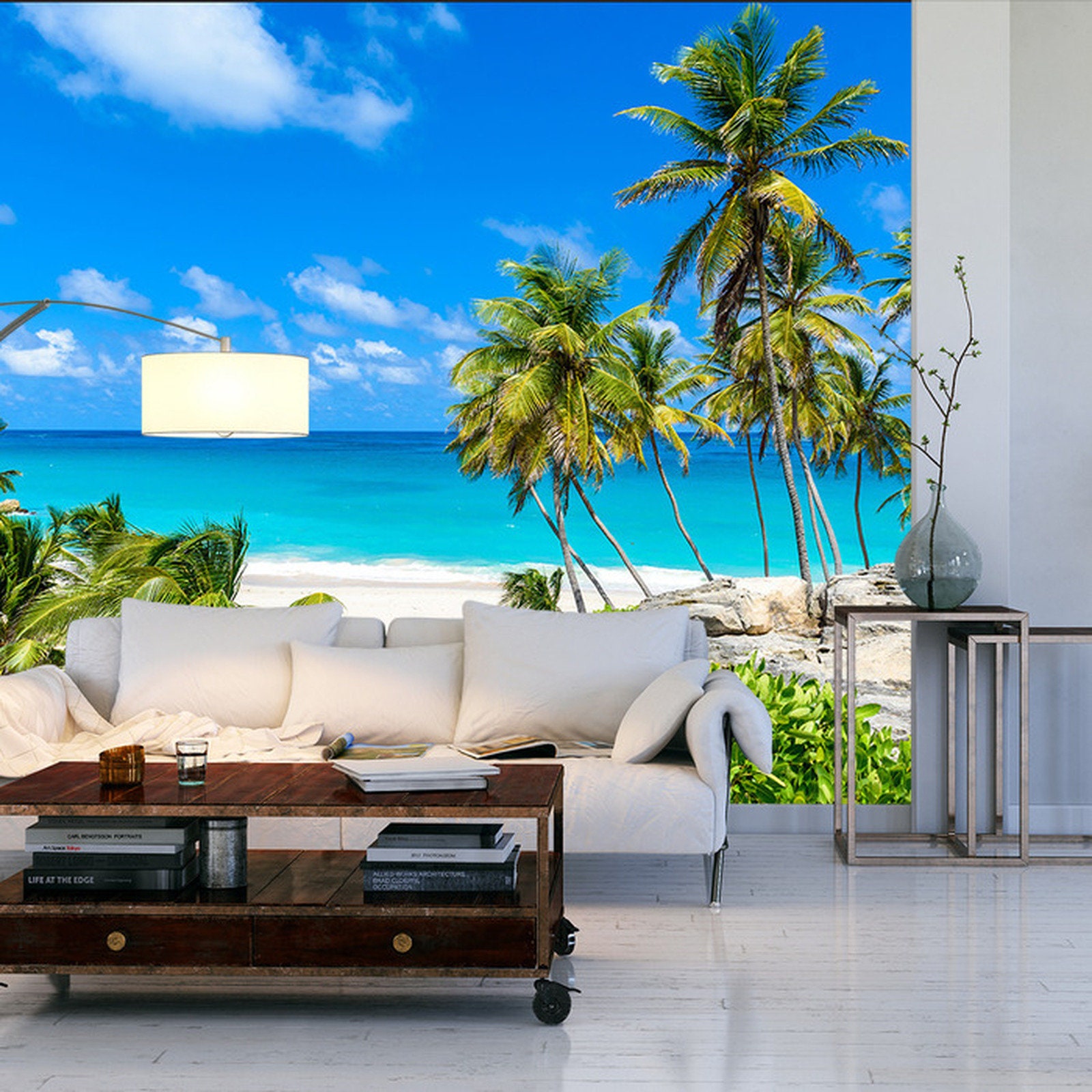 Tropical Palms Beach Ocean Wallpaper Mural Art Print Photomural Wall ...