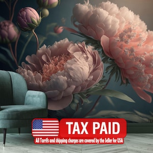 Baroque Peony Flower Wall Mural, Rich Colors, Peel and Stick Wallpaper