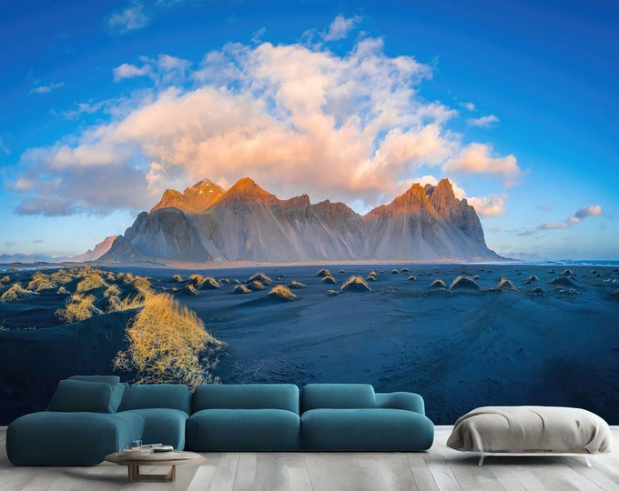 Stunning Iceland Mountain Nature View Gift, Art Print Photomural Wallpaper Mural Easy-Install Removeable Peel and Stick Large Wall Decal Art