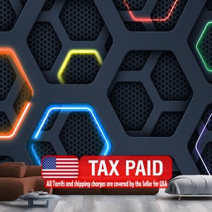 Neon Hexagon Gaming Room Wallpaper Wandbild, Schälen und Stick Wandtattoo