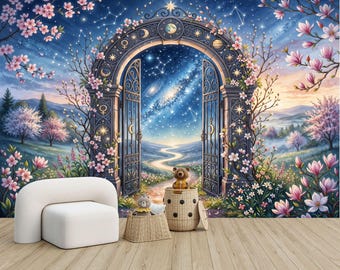 Fantasy Forest Magical Portal Wallpaper Girls Mural, Removable Peel and Stick