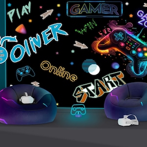 Games Theme Gaming Room, Custom Art, PERSONALIZED NAME Decal Sticker Gift For Kids, Teenage Wall Sticker Removable Peel & Stick Washable New