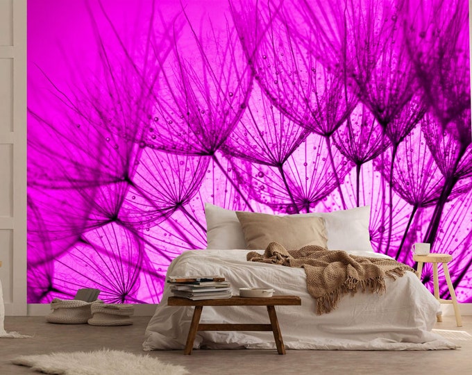 Close Up of Purple Dandelion Flowers Gift Art Print Photomural Wallpaper Mural Easy-Install Removeable Peel and Stick Large Wall Decal Art