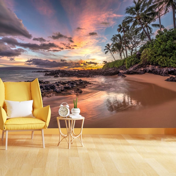 Colourful Sunset from Secret Cove Maui Hawaii Gift, Art Print Photomural Wallpaper Mural Easy-Install Removeable Peel and Stick Large Decal