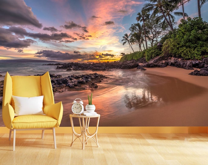 Colourful Sunset from Secret Cove Maui Hawaii Gift, Art Print Photomural Wallpaper Mural Easy-Install Removeable Peel and Stick Large Decal