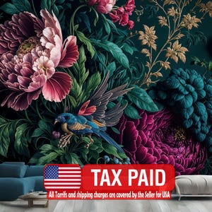 Baroque Peony Wallpaper Mural, Rich Deep Colors, Peel and Stick