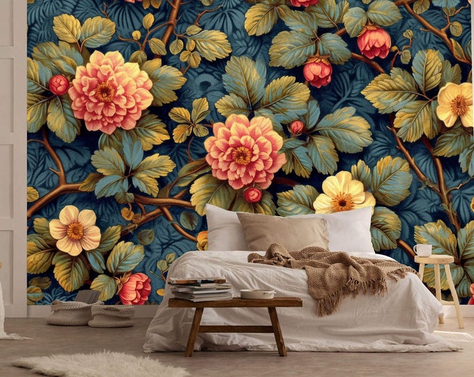 Vintage Victorian Oil Painting Floral Pattern Gift, Art Print Photomural Wallpaper Mural Easy-Install Removeable Peel and Stick Wall Decal