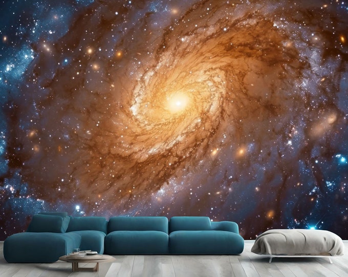 Spiral Space Nebula Galaxy Stars View Gift, Art Print Photomural Wallpaper Mural Easy-Install Removeable Peel and Stick Large Wall Decal