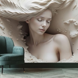 3D Illusion Woman Wallpaper Realistic Mural Art Wallpaper, Art Wall Mural, Woman Face Peel and Stick, Self Adhesive Removable Washable Mural