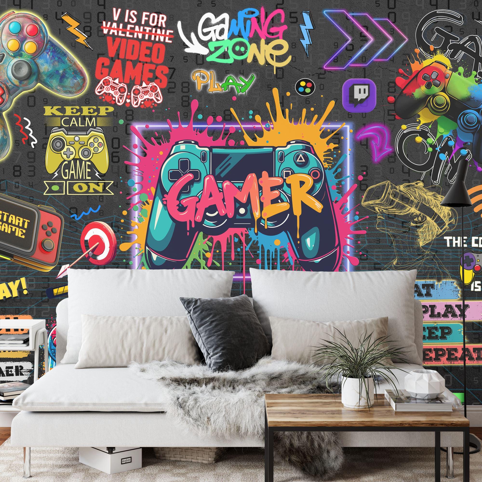 Gaming Room Wallpaper Mural, Peel and Stick Wall Decal - Etsy