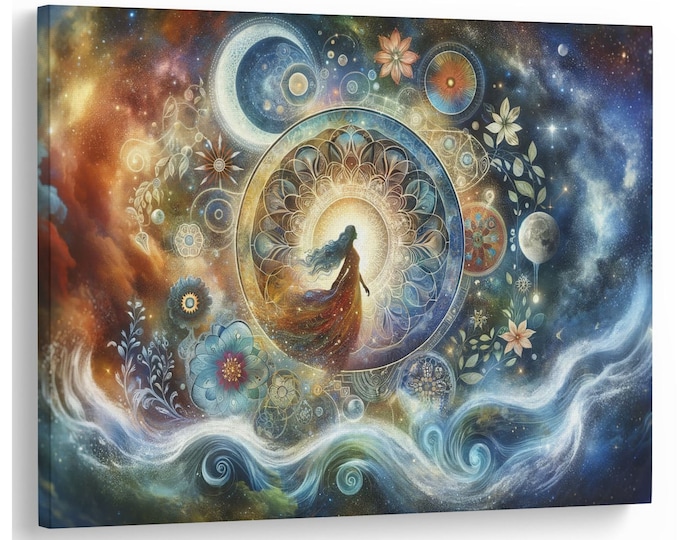 Mystical Astrology Colored Modern Cosmic AI Generated Decor Natural Canvas Print Wall Art Picture Great Gift Idea High-Quality Home Wall Art