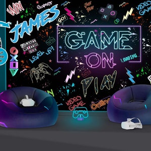 Games Theme Gaming Room, Custom Art, PERSONALIZED NAME Decal Sticker Gift For Kids, Teenage Wall Play Room Removable Peel & Stick Washable