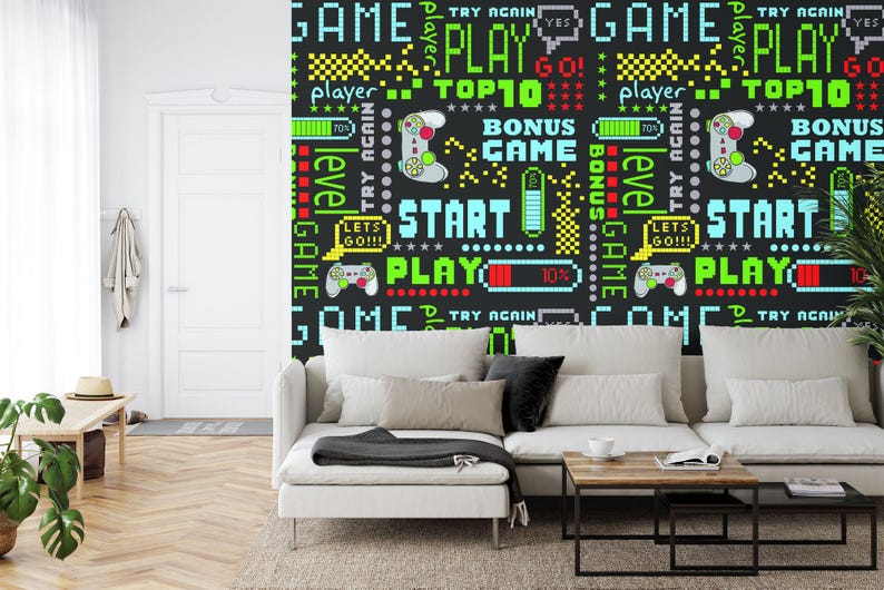 Kids Gaming Room Wallpaper Mural, Pixel Art, Peel and Stick Decal - Etsy