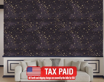 Starry Night Wallpaper Mural: Purple and Gold Shining Stars, Peel and Stick