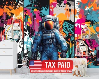 Spaceman Graffiti Wall Mural, Peel and Stick Wallpaper
