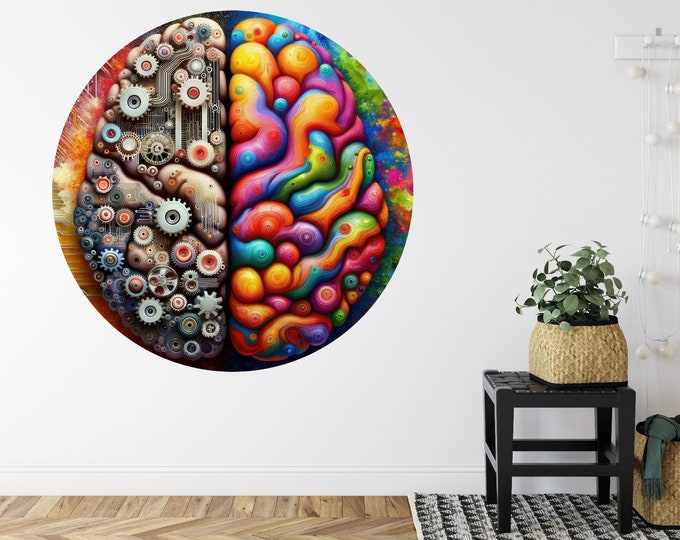 Vibrant Human Brain Circuits Circle Poster Photomural Wall Décor Easy-Install Removable Self-Adhesive High-Quality Peel and Stick Sticker