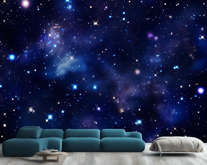 Space Galaxy planets Sparkling stars universe View Modern Home Decor Easy-Install Wall Mural Wallpaper Peel and Stick Modern Art Washable