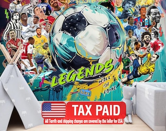 Football Soccer, Legends Wallpaper Mural, Boys Room Decor, Peel and Stick Decal