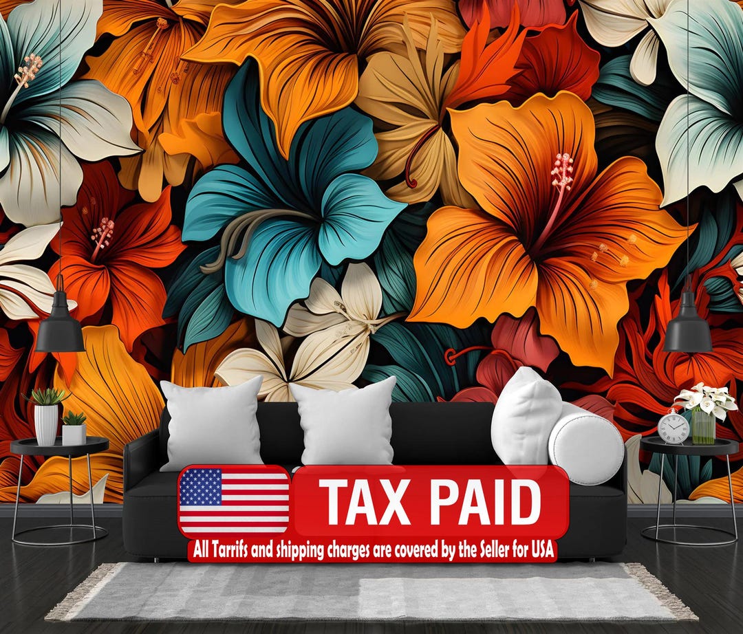 Floral Blossom Wallpaper Mural - Modern Peel and Stick Wall Art - Etsy