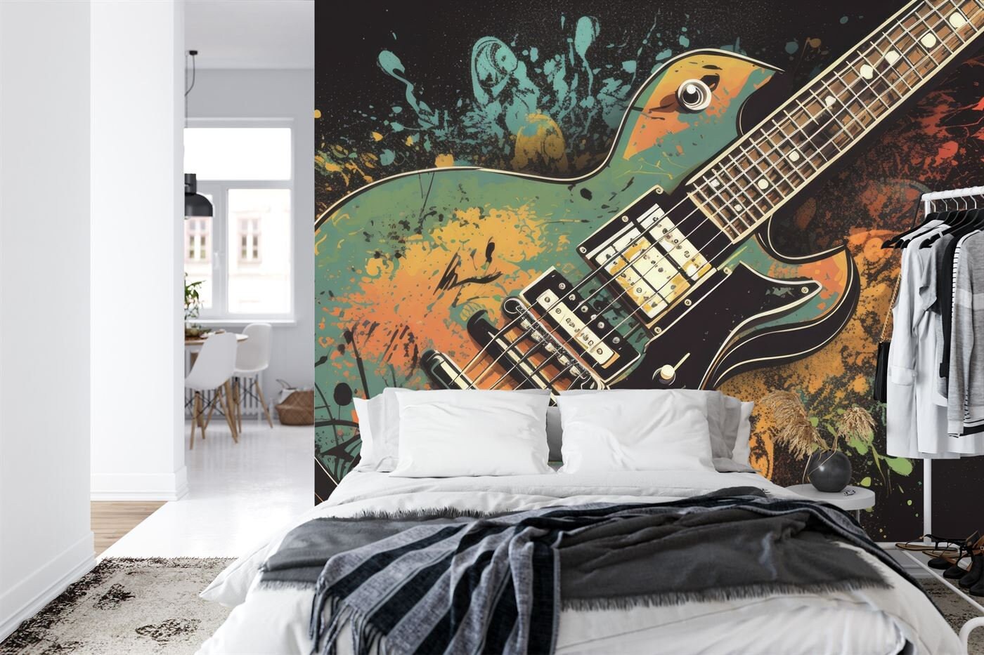 Guitar Coulered Splash Music Wallpaper Mural Art Print Photomural Wall Decor Easyinstall