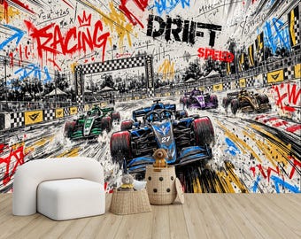 Formula 1 Racing Graffiti Poster Art Decor, Peel & Stick Wallpaper