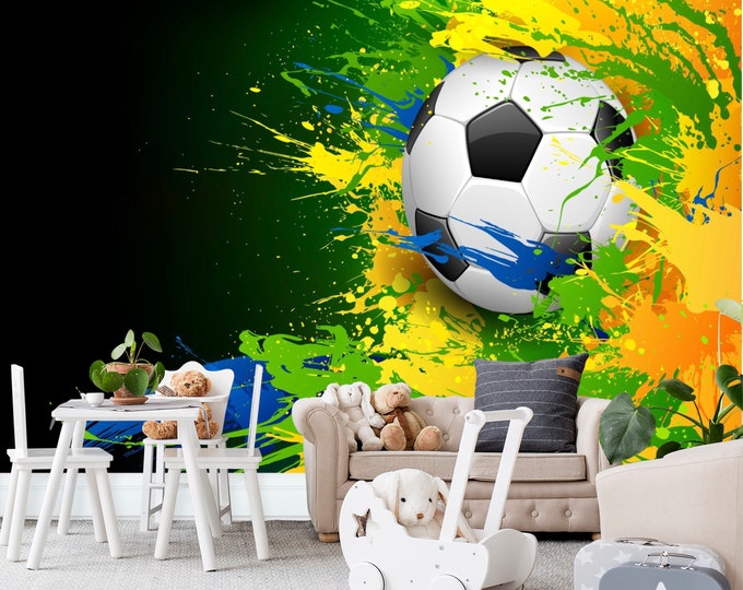 Kids Room Wallpaper Baby Art Print Photomural Football Soccer Sport Decor Easy-Install Removable Peel & Stick High Quality Washable Vlies