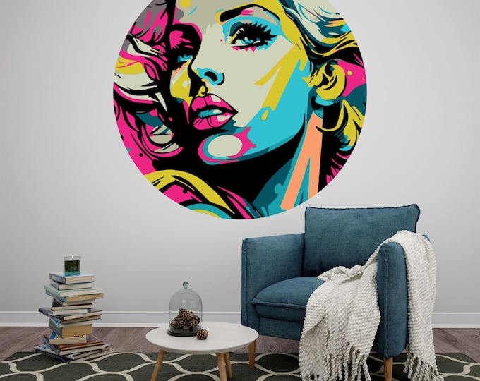 Cool Urban Graffiti Woman Pop Art Circle Poster Photomural Wall Décor Easy-Install Removable Self-Adhesive High Quality Peel & Stick Sticker