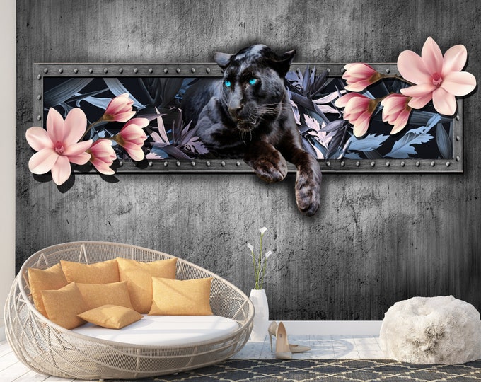 Concrete Wall 3D Panther Magnolia Wallpaper mural Art Print Photomural Decor Easy-Install Removable Peel & Stick High Quality Washable Vlies