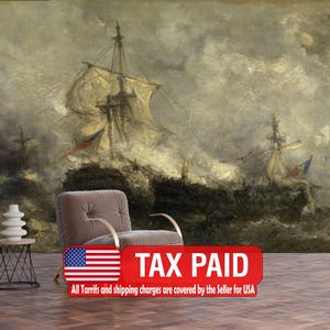 Vintage Ocean Ship Painting Wallpaper Mural, Peel and Stick