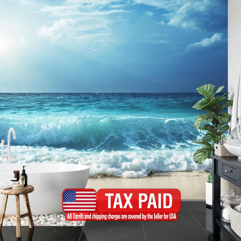Sea Wave Beach View Wallpaper Mural, Peel and Stick - Etsy