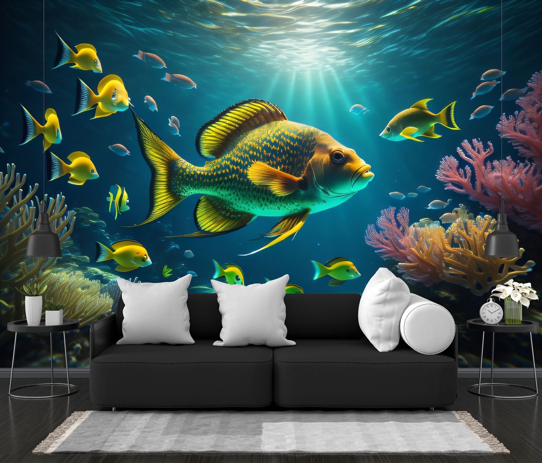 Custom Aquarium Background Poster Black Brick Wall Tree Art Fish Tank  Background Underwater Tropical Fish Tank Backgrounds Wallpaper 