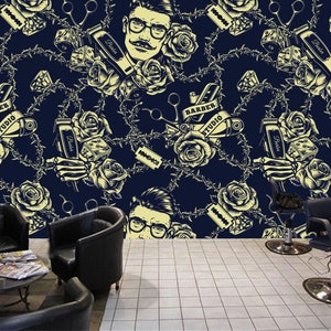 Barber Shop Studio Decor Wall Mural Barber, Art Print Photomural Wallpaper Mural Easy-Install Removeable Peel and Stick Large Wall Decal Art
