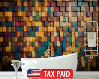 Mosaik-Holzwandbild, mehrfarbige Tapete, einfache Installation durch Schälen und Aufkleben