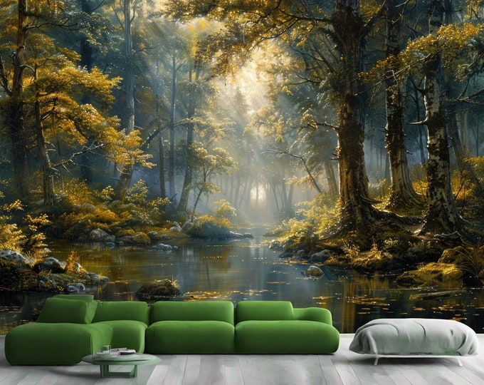 Tranquil Painting of the Enchanted Forest Gift, Art Print Photomural Wallpaper Mural Easy-Install Removeable Peel and Stick Large Wall Decal