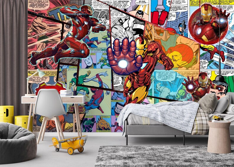 Superhero Comic Wallpaper Mural, Kids Room Decor, Peel and Stick - Etsy