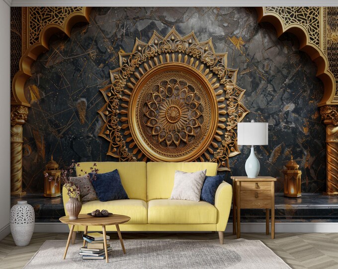 Arabian Nights Decoration Islamic Arches Gift, Art Print Photomural Wallpaper Mural Easy-Install Removeable Peel and Stick Large Wall Decal