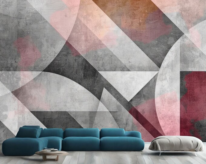 Vintage Geometric Modern Artistic Pattern Gift, Art Print Photomural Wallpaper Mural Easy-Install Removeable Peel and Stick Large Wall Decal