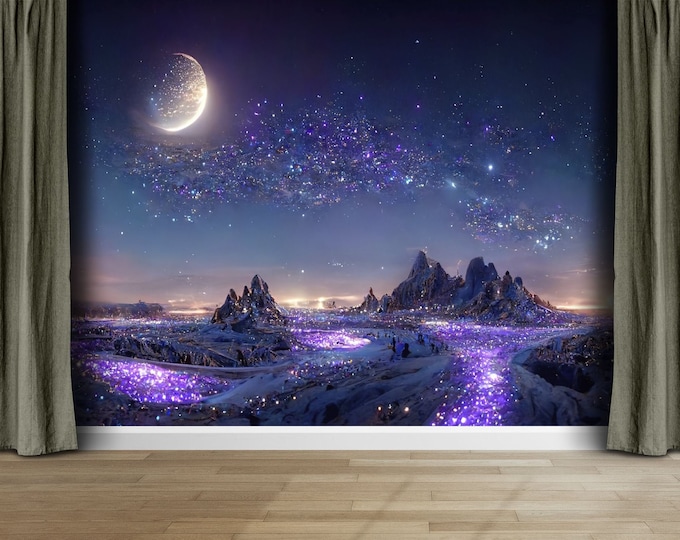 Fantasy Landscape Purple Crystal sandy glaciers Gift Art Print Photomural Wallpaper Mural Easy-Install Removeable Peel and Stick Decal Decor