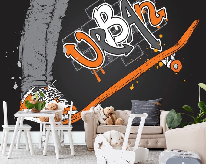 Skating Skateboard Graffiti Wallpaper mural Art Print Photomural Wall Decor Easy-Install Removable Peel & Stick High Quality Washable Vlies