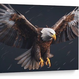 Bald American Eagle, in-flight HD 8k Natural Canvas Print Wall Art Picture Gift Idea High-Quality Home Wall Decor, Natural Canvas Material