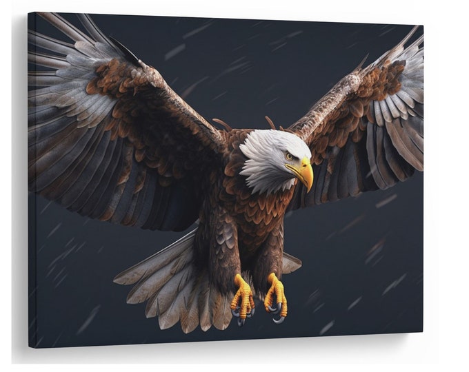 Bald American Eagle, in-flight HD 8k Natural Canvas Print Wall Art Picture Gift Idea High-Quality Home Wall Decor, Natural Canvas Material